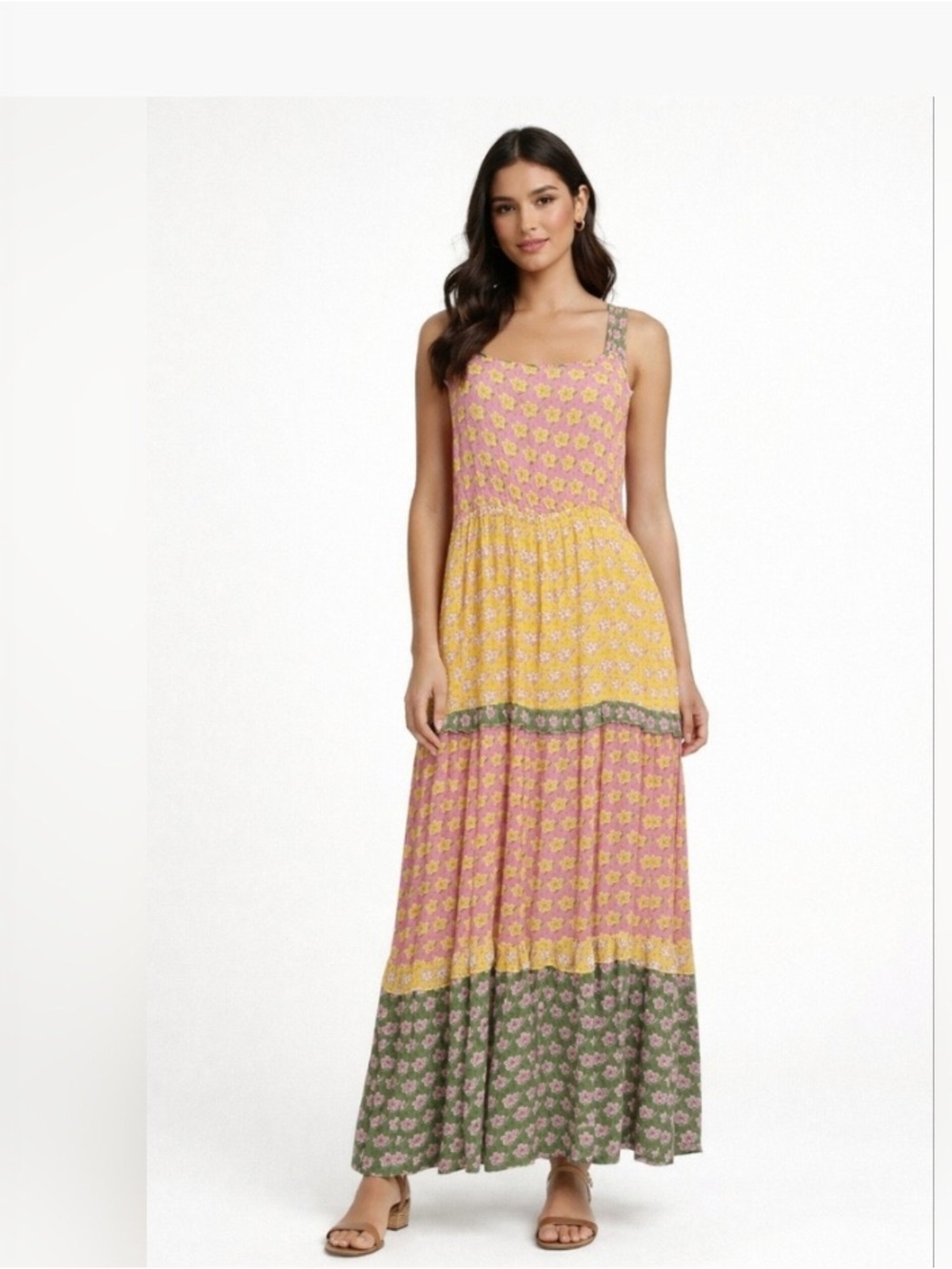 Kiwi + Punch floral patchwork tiered maxi dress Sz M